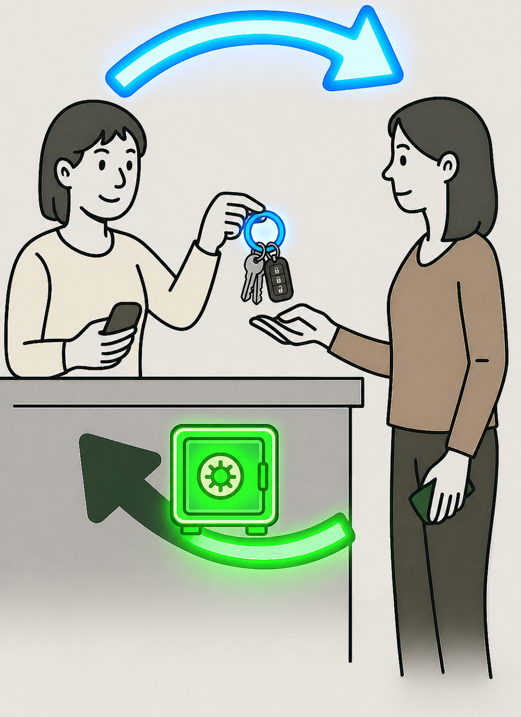 The Escrow Process - Customer and merchant transaction with secure escrow safe